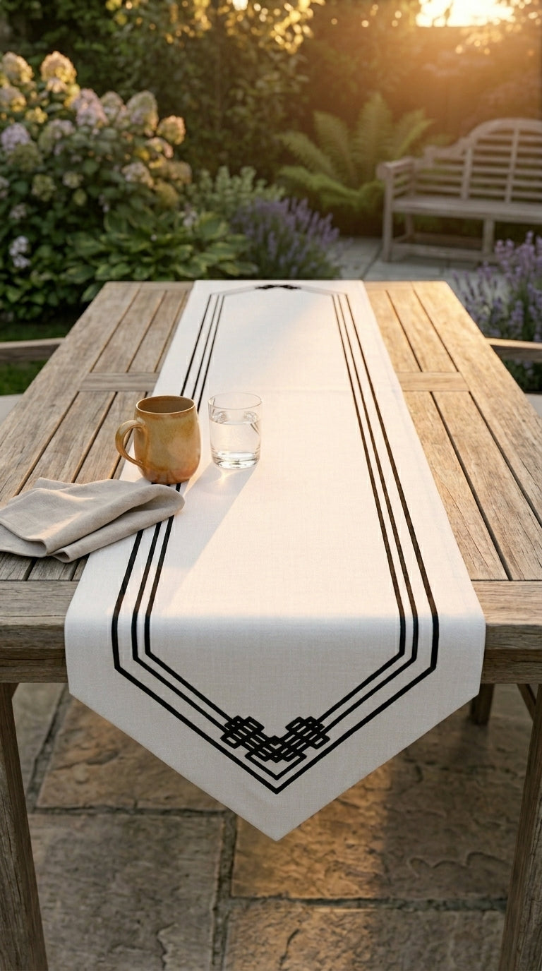 مفرش طاولة بتصميم هندسي من خليط الأقمشة