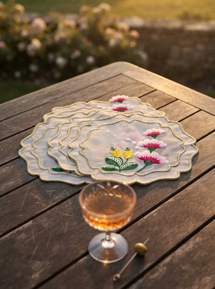 Fleur Embroidered Kokteyl Peçetesi-White