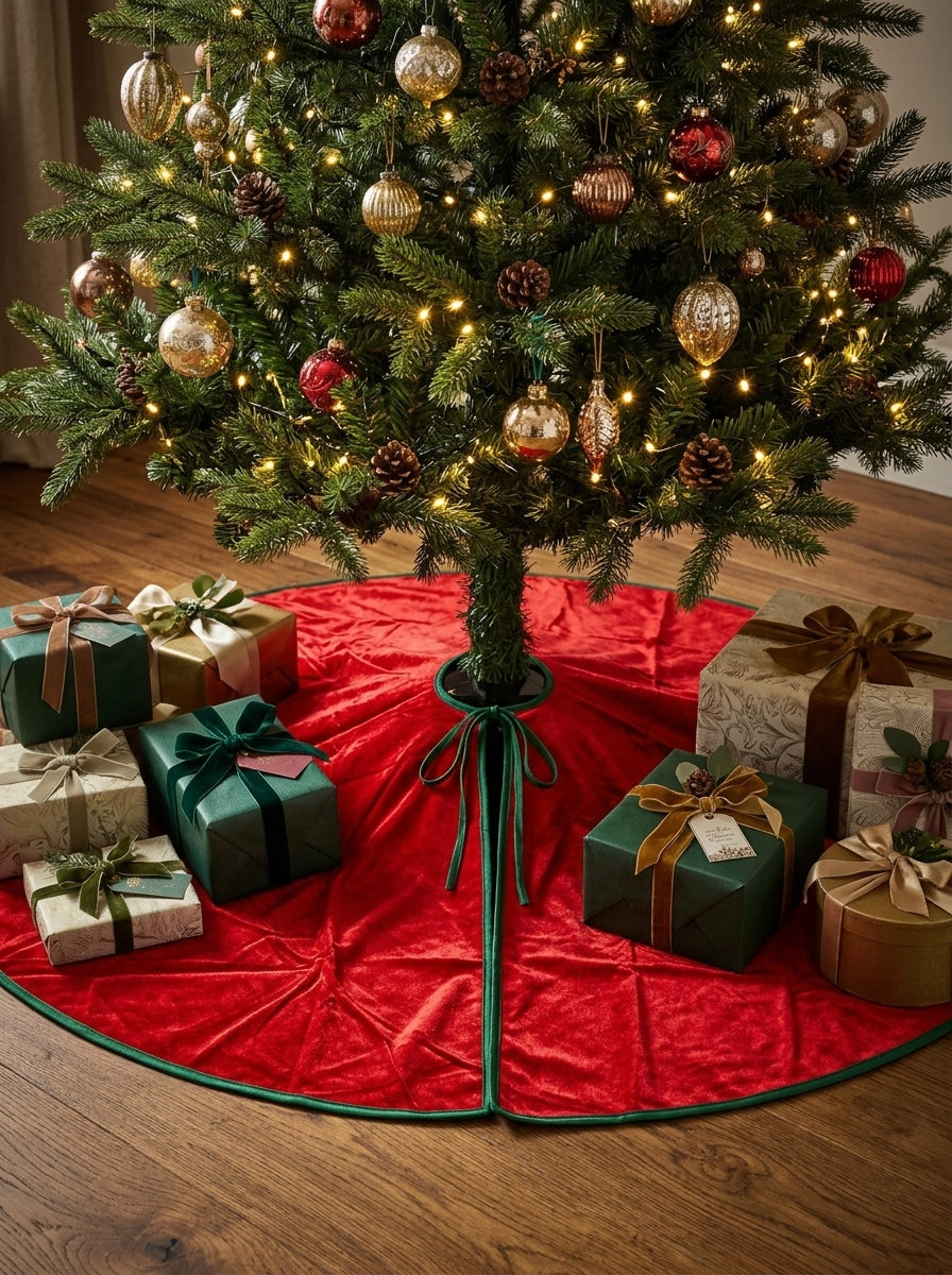 Red Velvet Christmas Kırmızı Yılbaşı Ağacı Alt Örtüsü – 120 CM