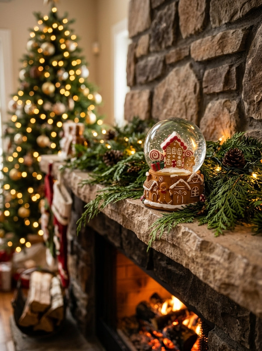 Gingerbread Ev Figürlü Yılbaşı Kar Küresi