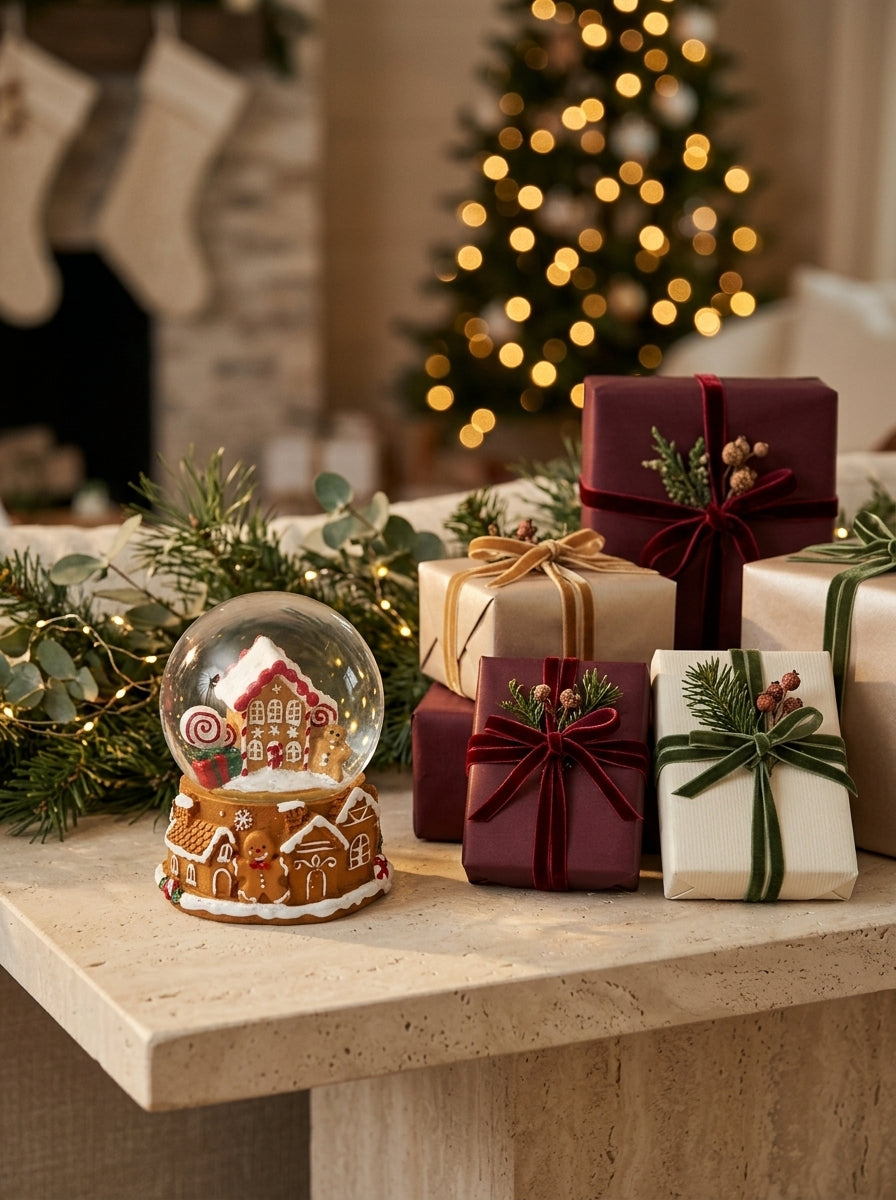 Gingerbread Ev Figürlü Yılbaşı Kar Küresi