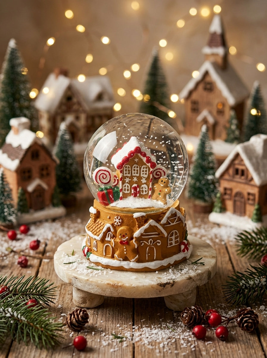 Gingerbread Ev Figürlü Yılbaşı Kar Küresi