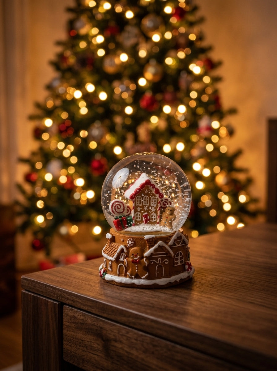 Gingerbread Ev Figürlü Yılbaşı Kar Küresi