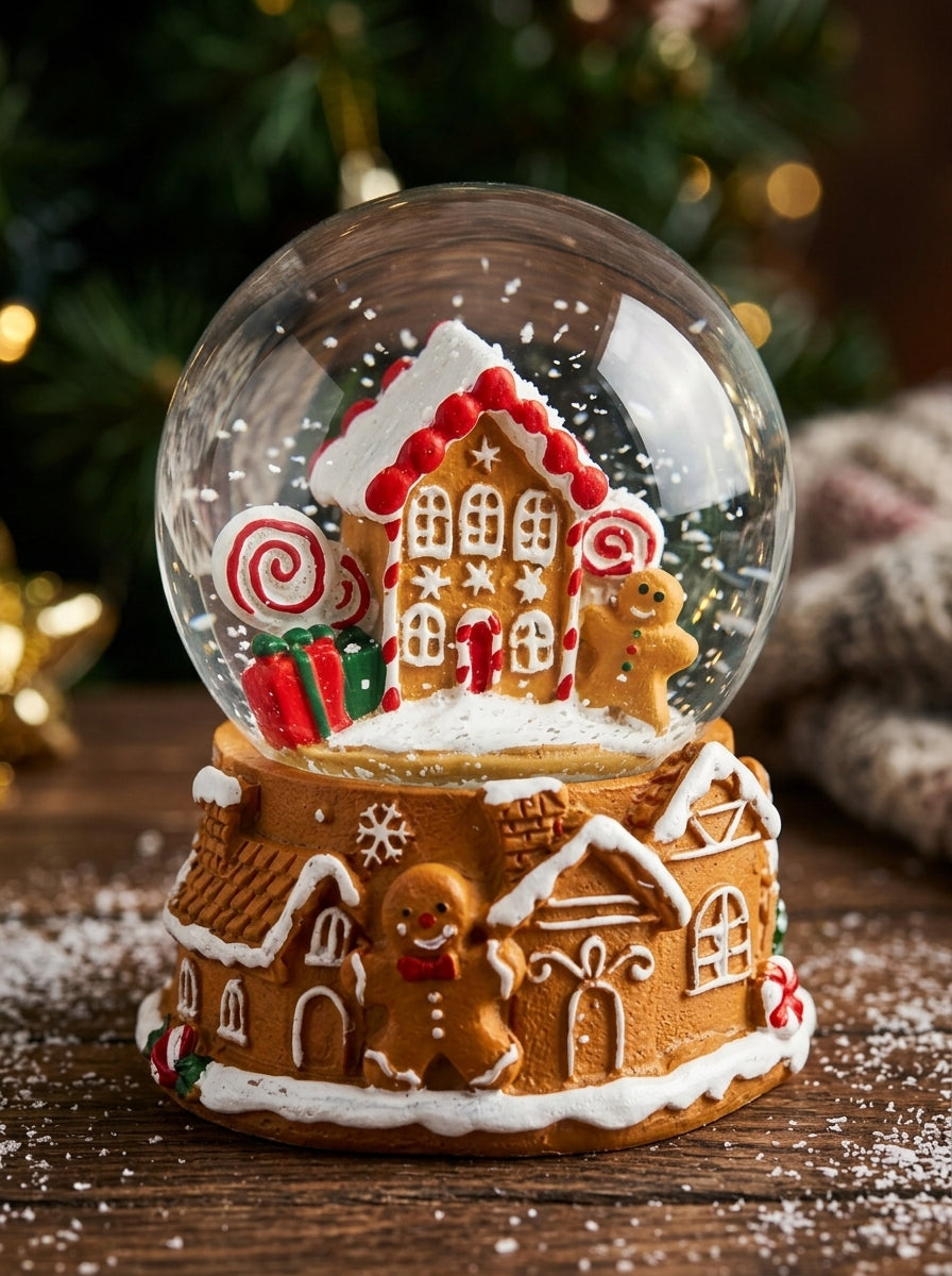 Gingerbread Ev Figürlü Yılbaşı Kar Küresi