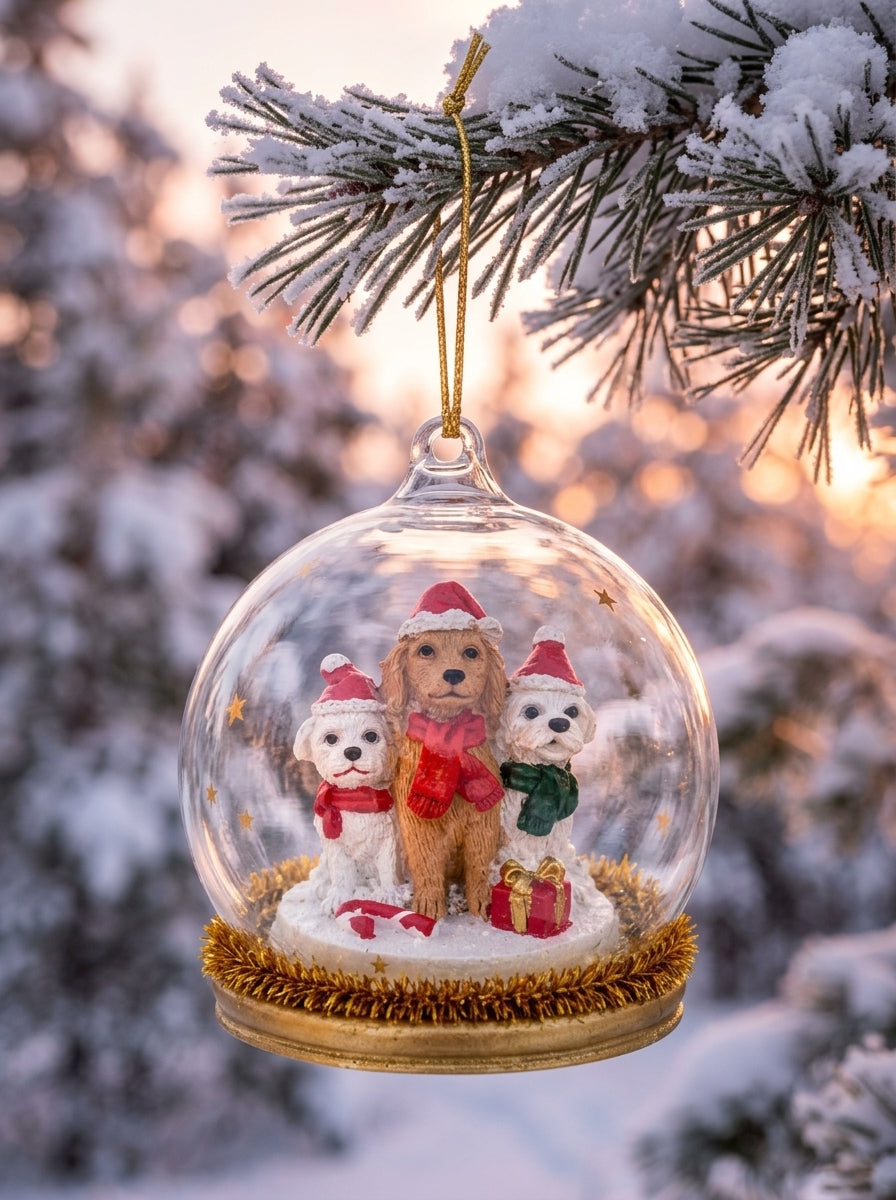 Christmas Pups Cam Kubbe Yılbaşı Ağacı Süsü
