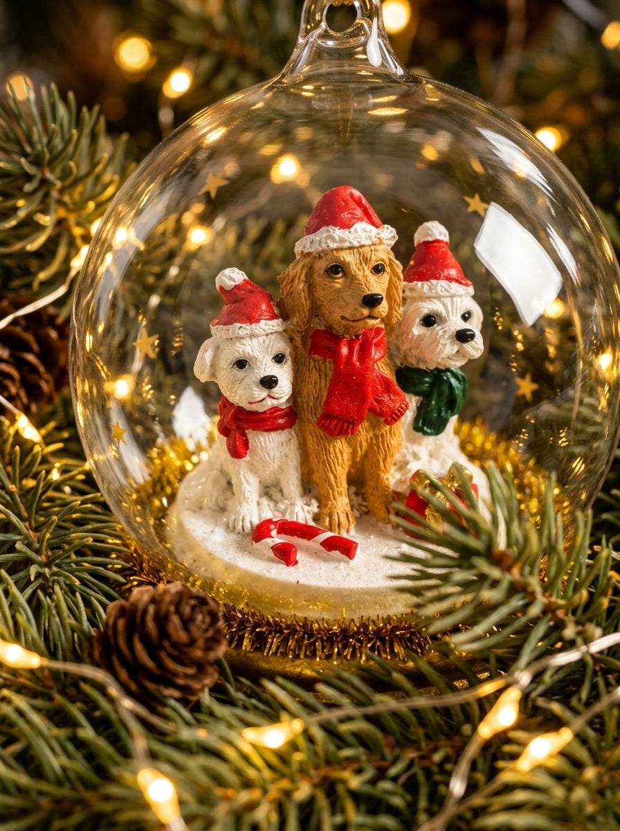 Christmas Pups Cam Kubbe Yılbaşı Ağacı Süsü