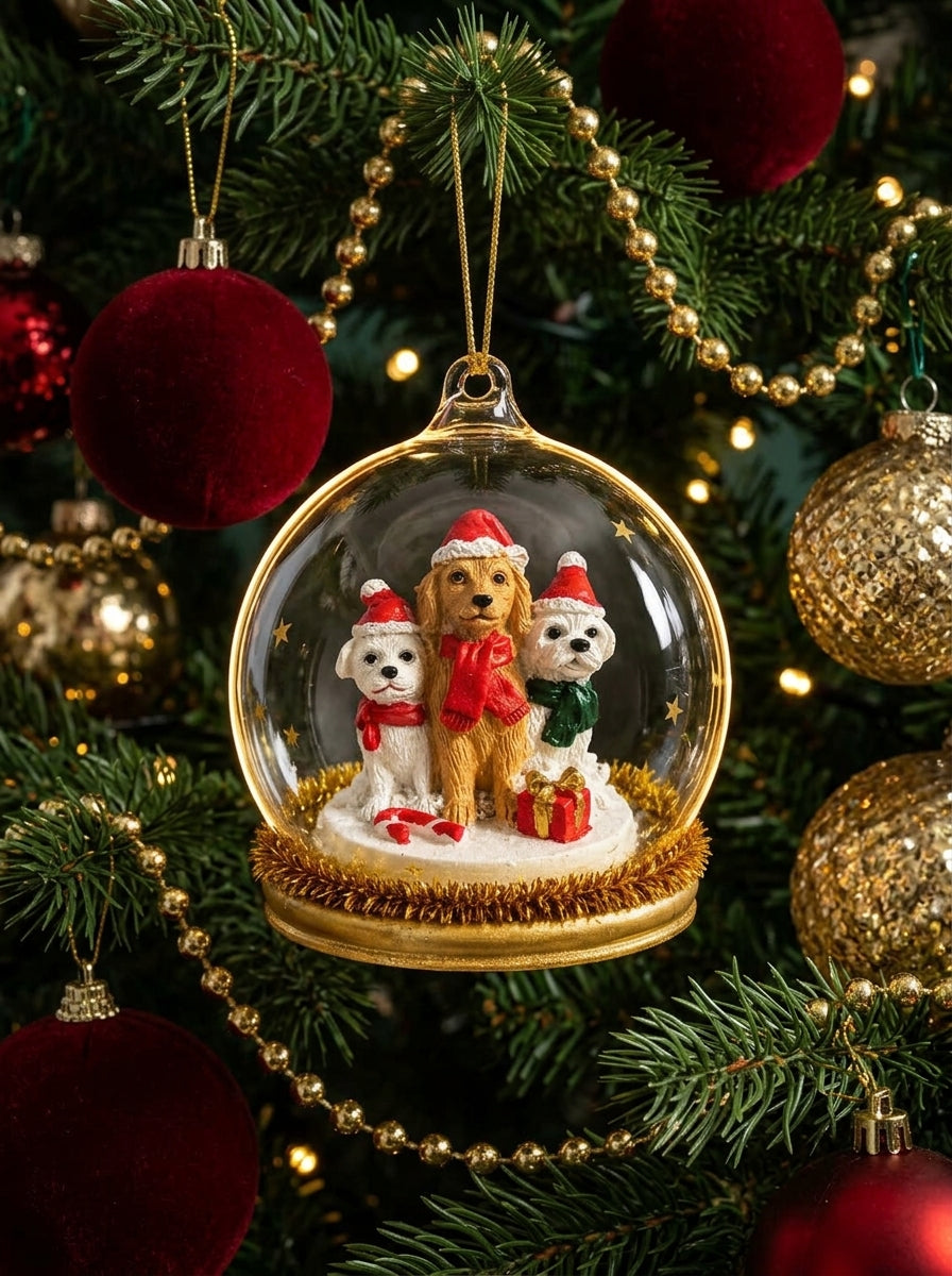Christmas Pups Cam Kubbe Yılbaşı Ağacı Süsü
