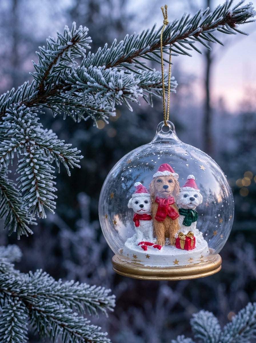 Christmas Pups Cam Kubbe Yılbaşı Ağacı Süsü