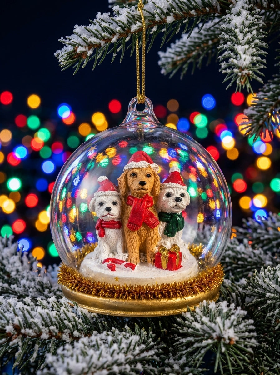 Christmas Pups Cam Kubbe Yılbaşı Ağacı Süsü