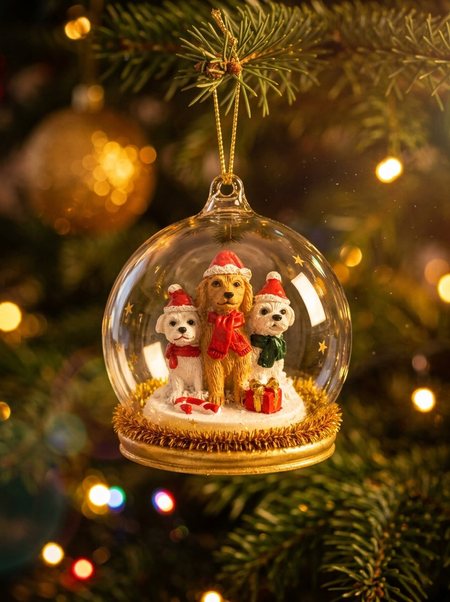 Christmas Pups Cam Kubbe Yılbaşı Ağacı Süsü
