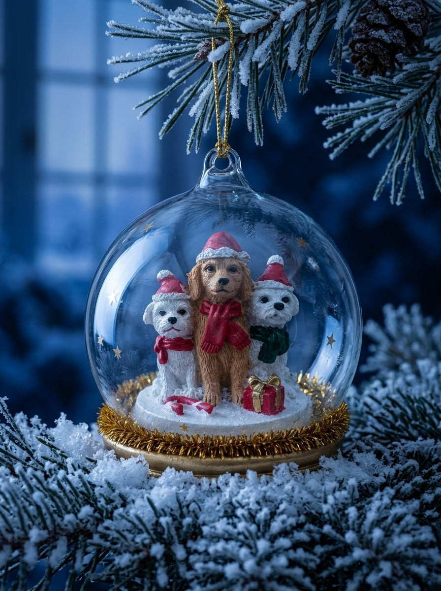 Christmas Pups Cam Kubbe Yılbaşı Ağacı Süsü