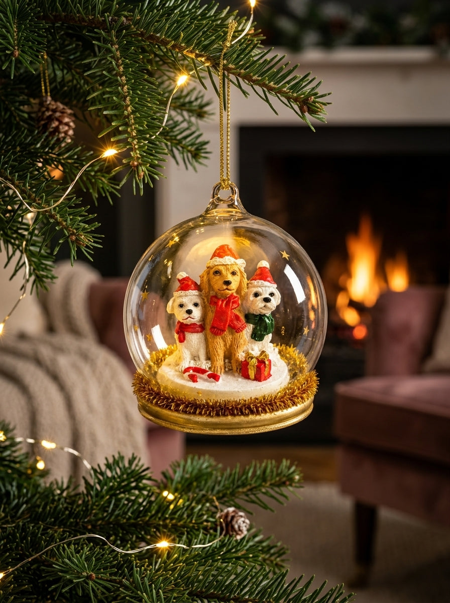 Christmas Pups Cam Kubbe Yılbaşı Ağacı Süsü
