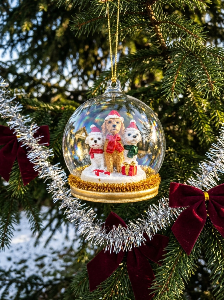 Christmas Pups Cam Kubbe Yılbaşı Ağacı Süsü