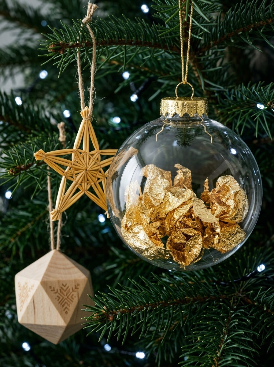 Şeffaf Gold Foil Yılbaşı Ağaç Süsü