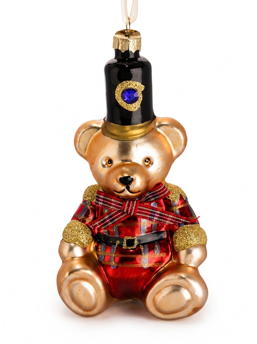 Royal Teddy Guard – Gold İşlemeli Cam Ayıcık Yılbaşı Ağacı Süsü - 14 CM