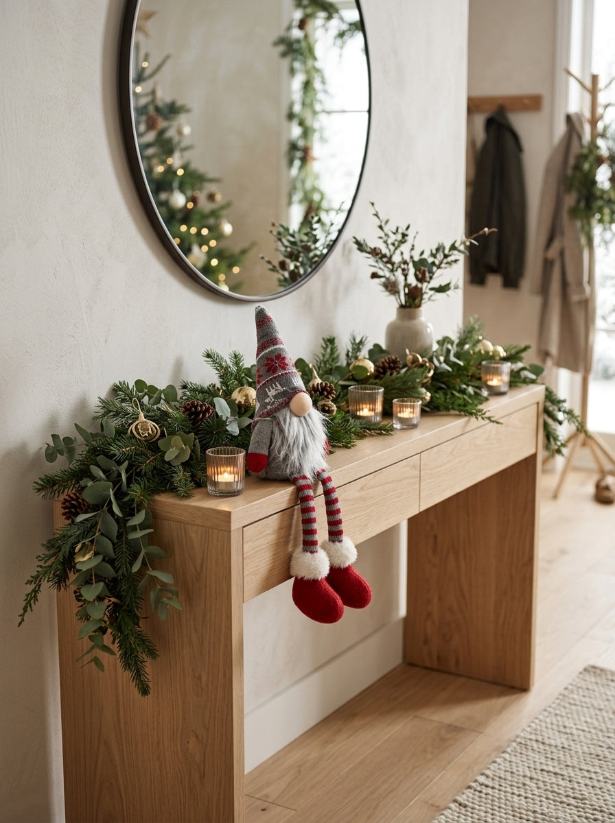 Nordic Gnome Gri Jakar Şapkalı Dekoratif Yılbaşı Cücesi - 35 CM