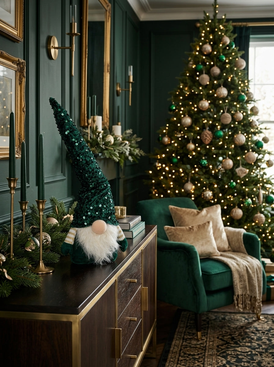 Emerald Sparkle Yeşil Payetli Dekoratif Yılbaşı Cücesi