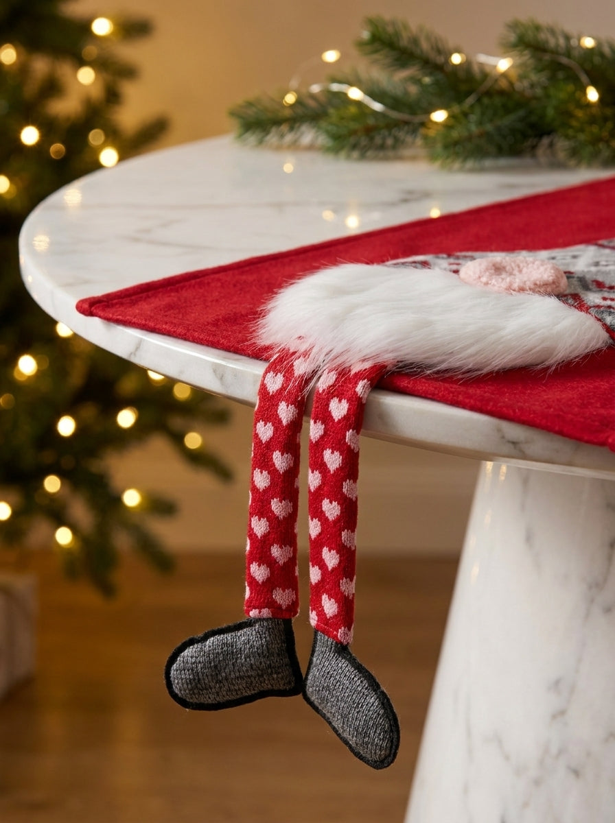 Christmas Gnome Kırmızı 3D Dekoratif Yılbaşı Runner