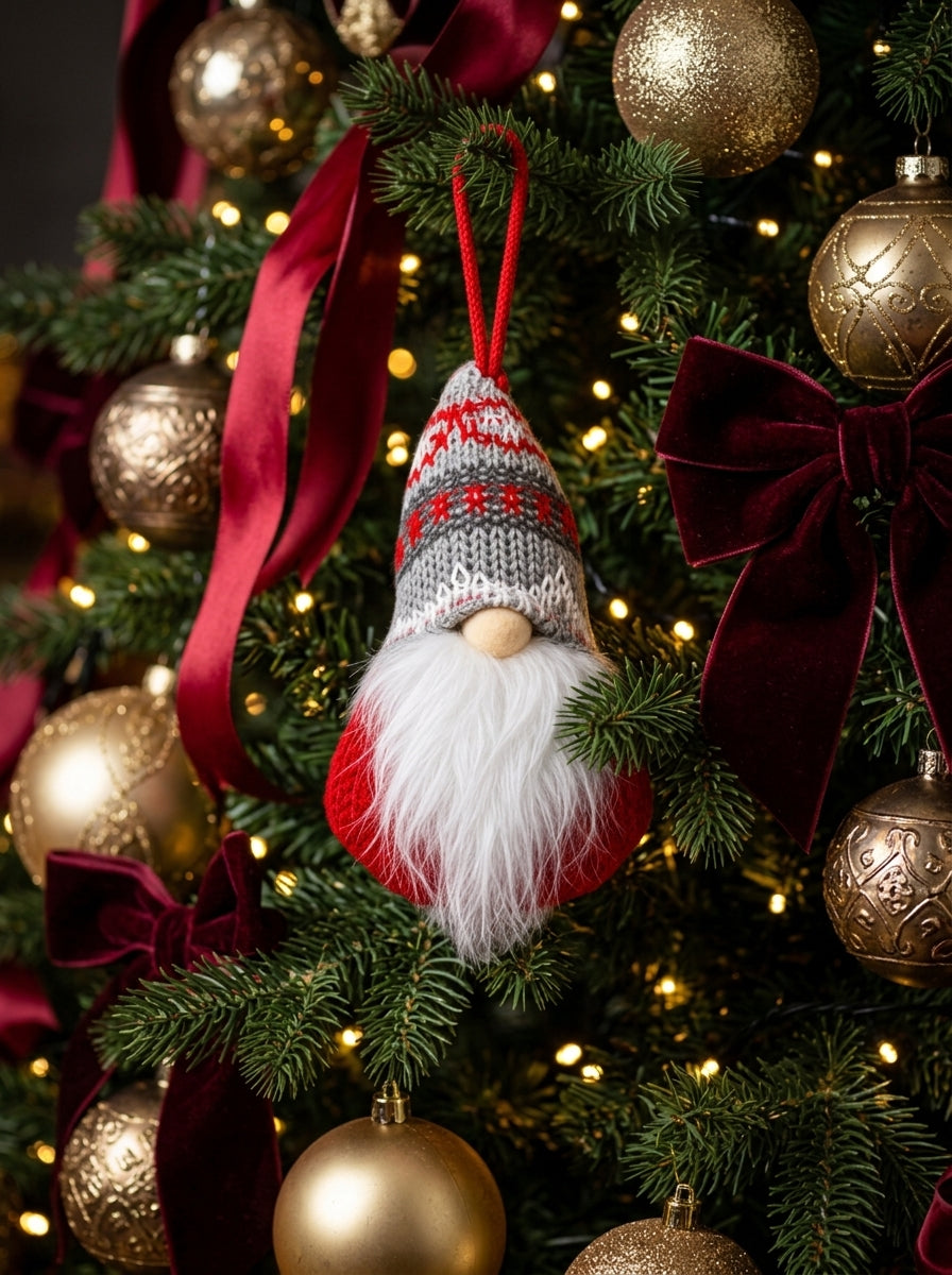 Nordic Noel Kırmızı Örgü Şapkalı Gnome Yılbaşı Ağaç Süsü – 16 CM