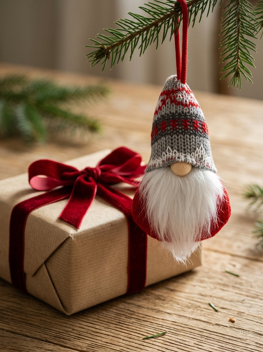 Nordic Noel Kırmızı Örgü Şapkalı Gnome Yılbaşı Ağaç Süsü – 16 CM