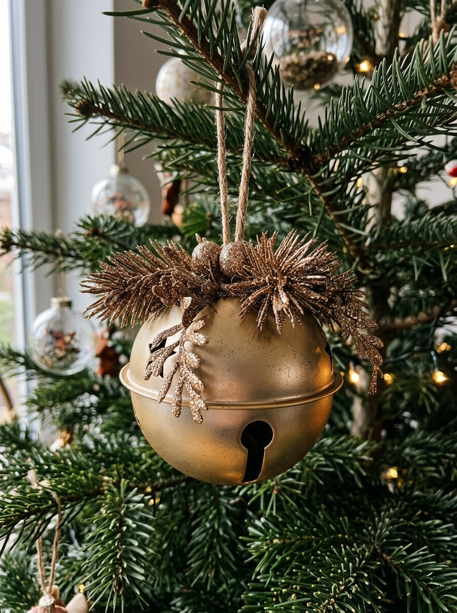 Nordic Christmas Bell Gold – Işıltılı Çam Dallı Yılbaşı Çanı
