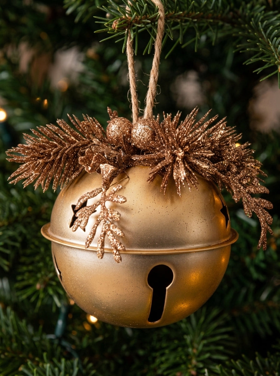 Nordic Christmas Bell Gold – Işıltılı Çam Dallı Yılbaşı Çanı