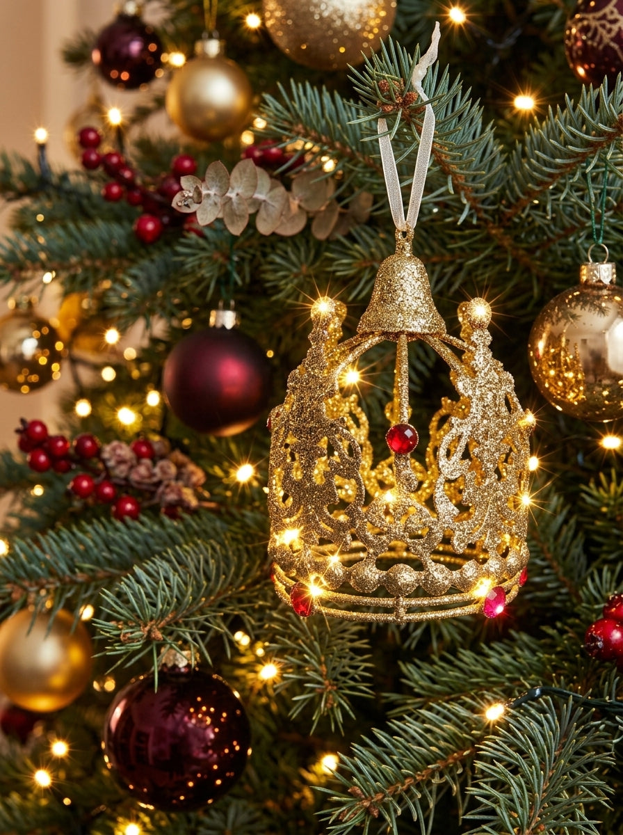 Golden Crown Işıltılı Taç Yılbaşı Ağacı Süsü
