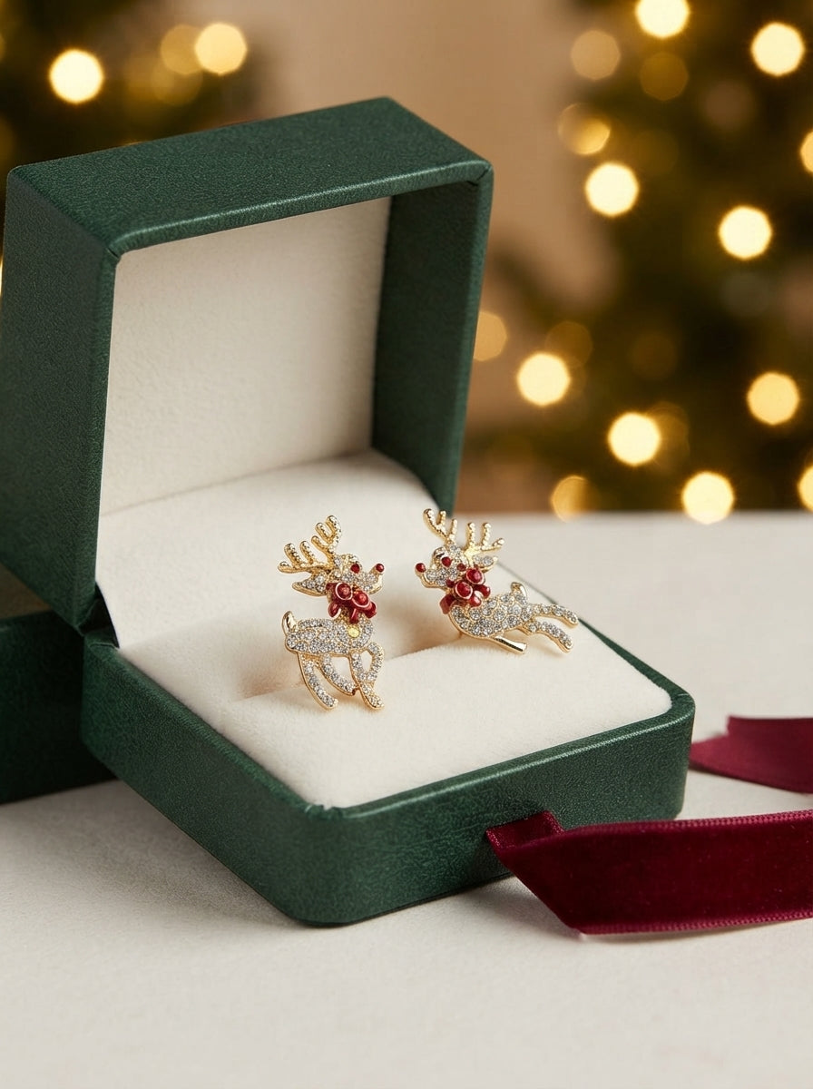 Rudolph Crystal Gold Ren Geyiği Küpe