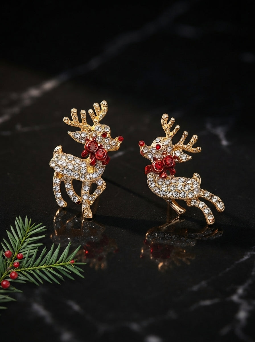 Rudolph Crystal Gold Ren Geyiği Küpe