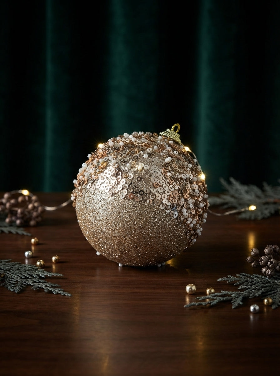 Champagne Pearl Işıltılı Yılbaşı Ağaç Süsü - 10 CM
