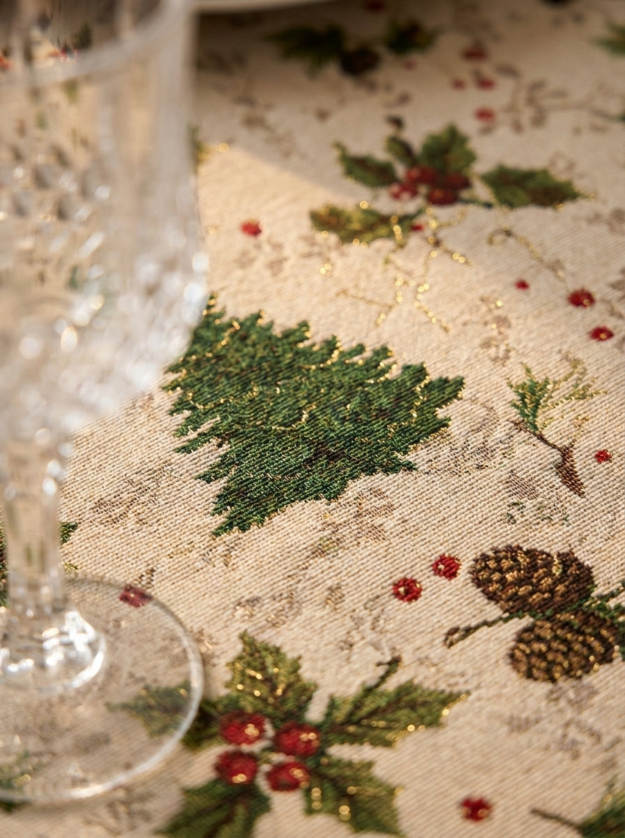 Christmas Forest Gold Dekoratif Yılbaşı Masa Örtüsü