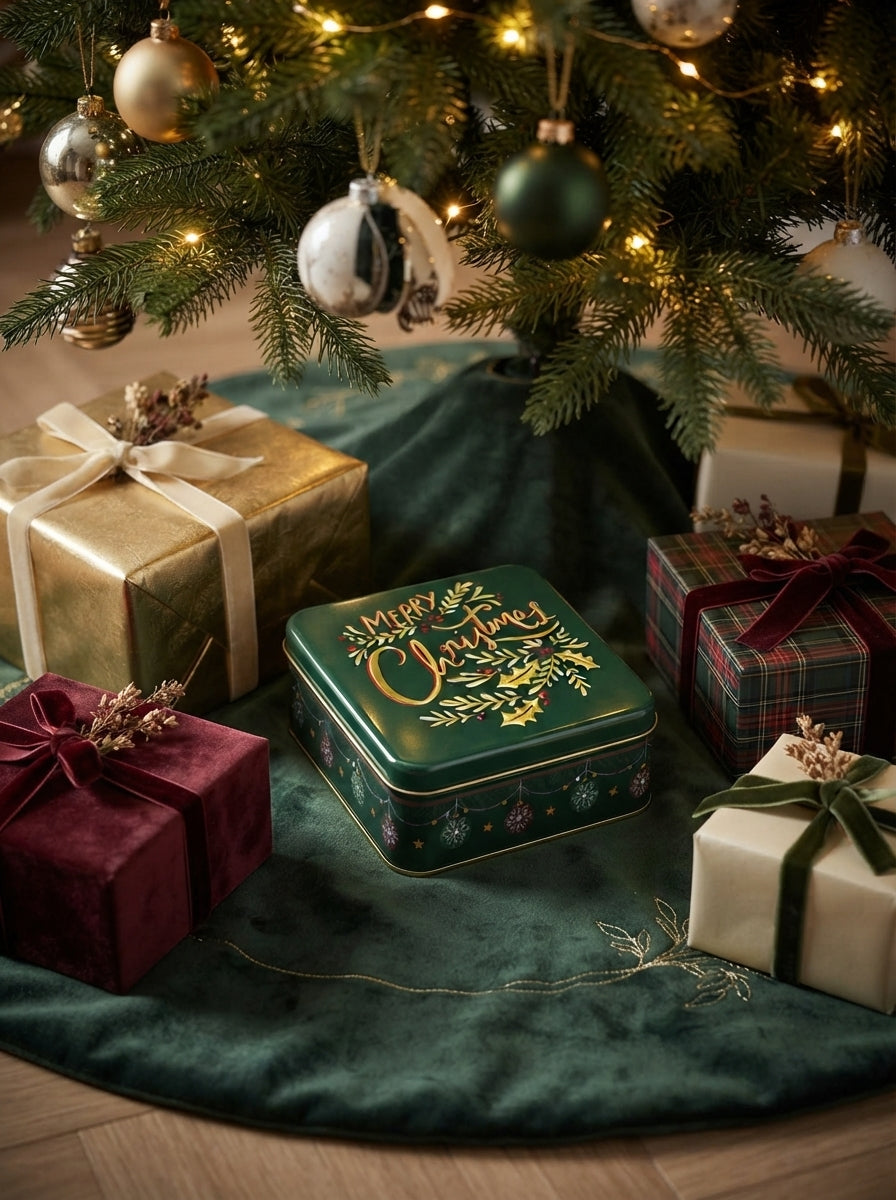 Merry Christmas Green Metal HediyenSaklama Kutusu