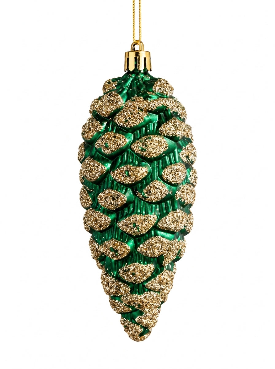 Emerald Pine – Zümrüt Yeşili Gold Işıltılı Kozalak Yılbaşı Ağacı Süsü - 13 CM