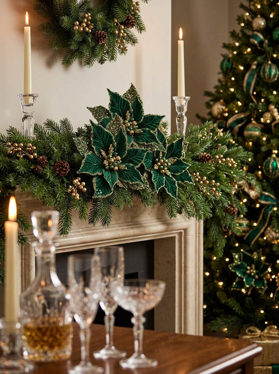 Emerald Champagne Poinsettia Klipsli Yılbaşı Çiçeği