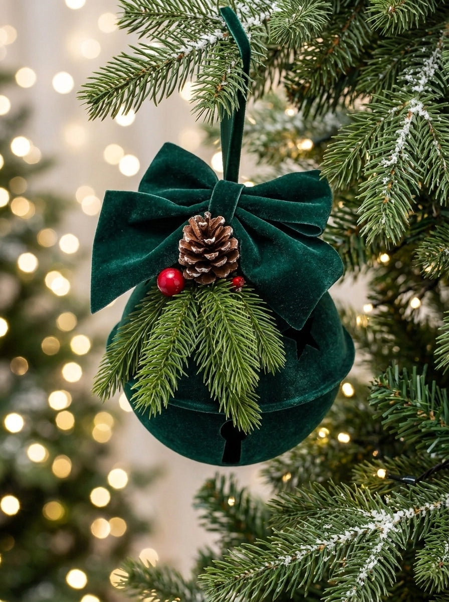 Emerald Noel Kadife Metal Çan - 15 CM