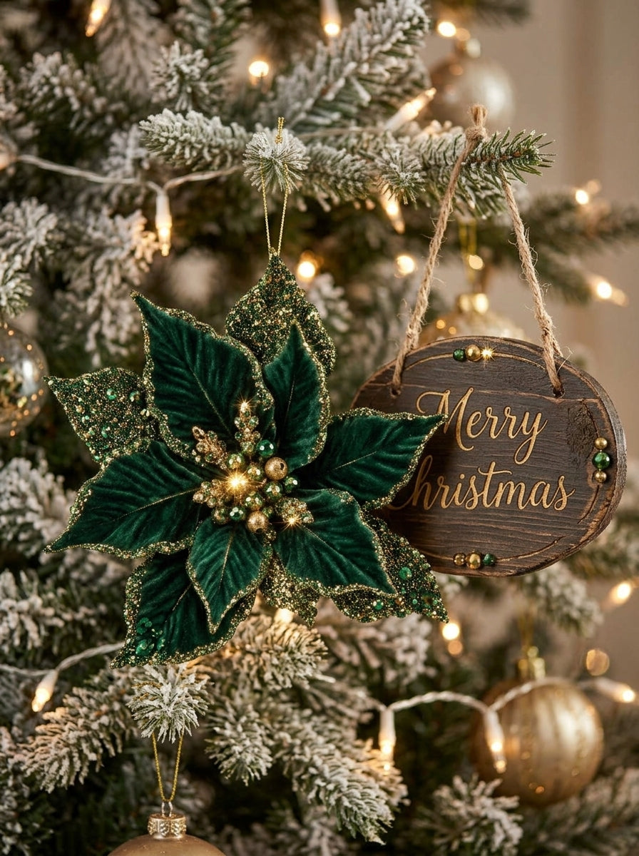 Emerald Champagne Poinsettia Klipsli Yılbaşı Çiçeği