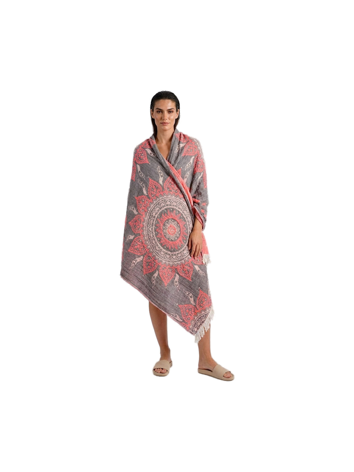 Grey- Orange Mandala Kimono