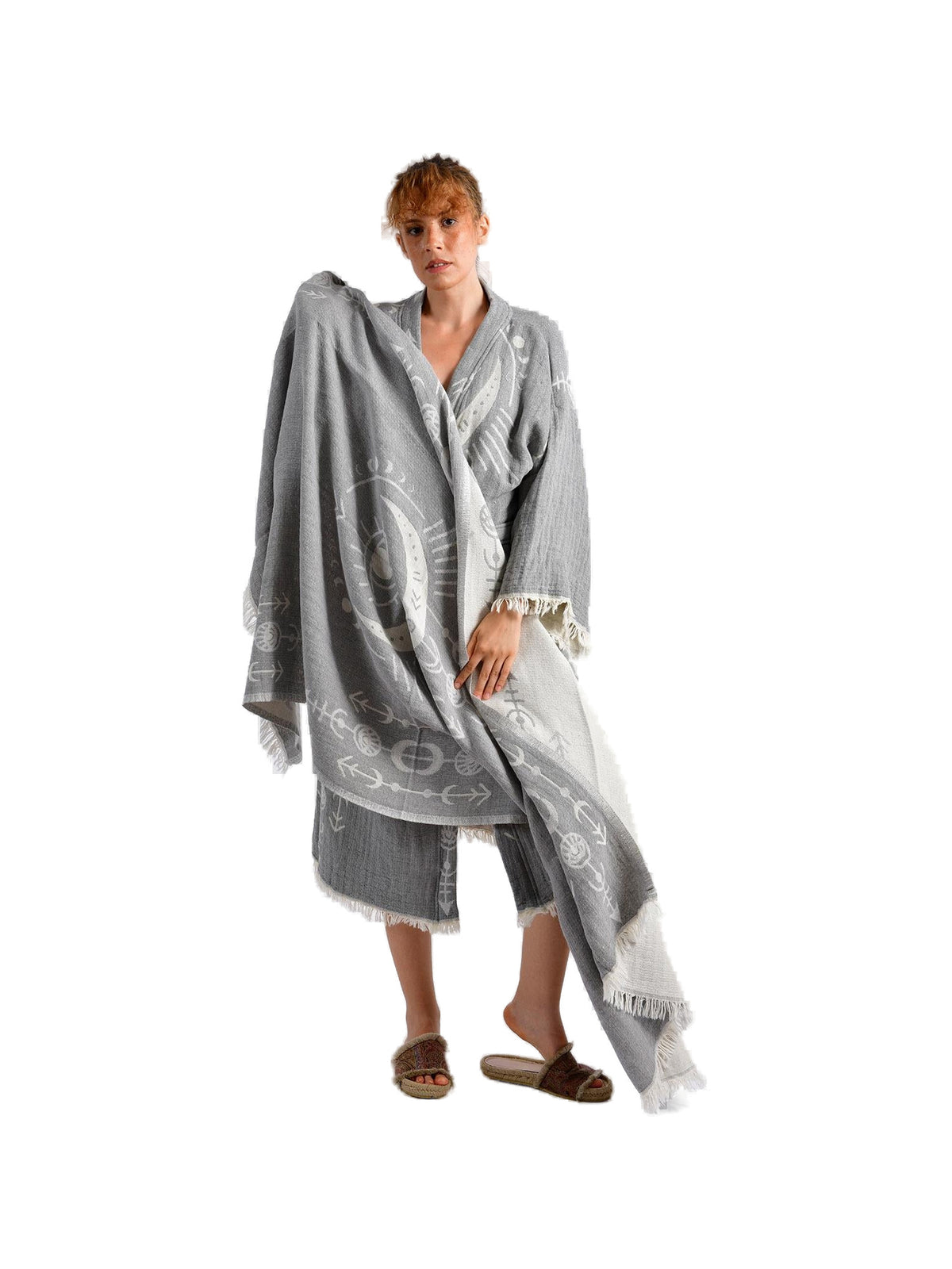 Grey Crescent Eye Kimono & Peştemal Set