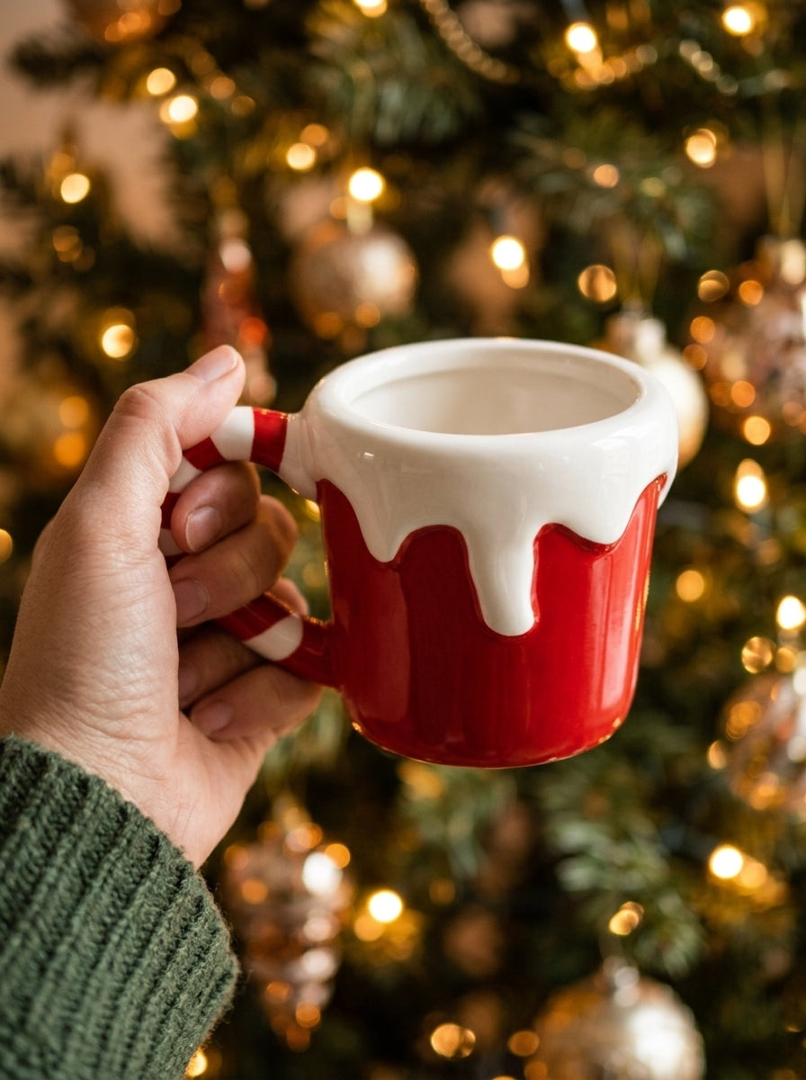 Candy Cane Snow – Kar Efektli Kırmızı Yılbaşı Dekoratif Fincanı