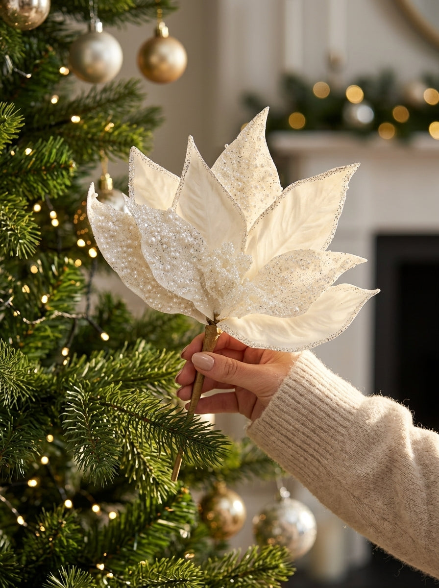 Pearl Snow Poinsettia Dekoratif Yılbaşı Çiçeği