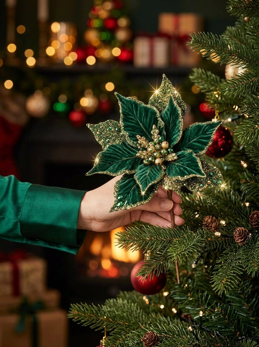 Emerald Champagne Poinsettia Klipsli Yılbaşı Çiçeği