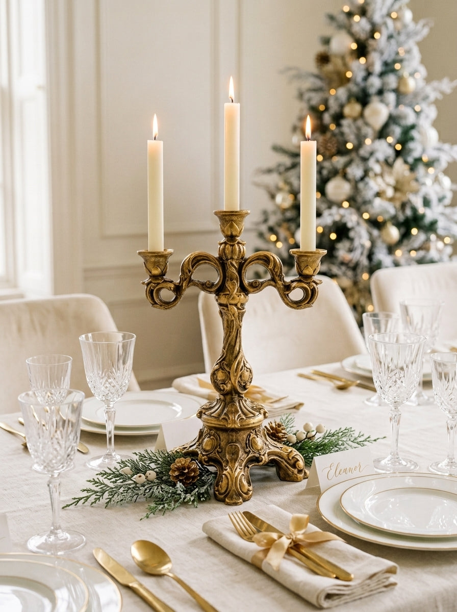 Royal Christmas El Yapımı Üçlü Gold Şamdan