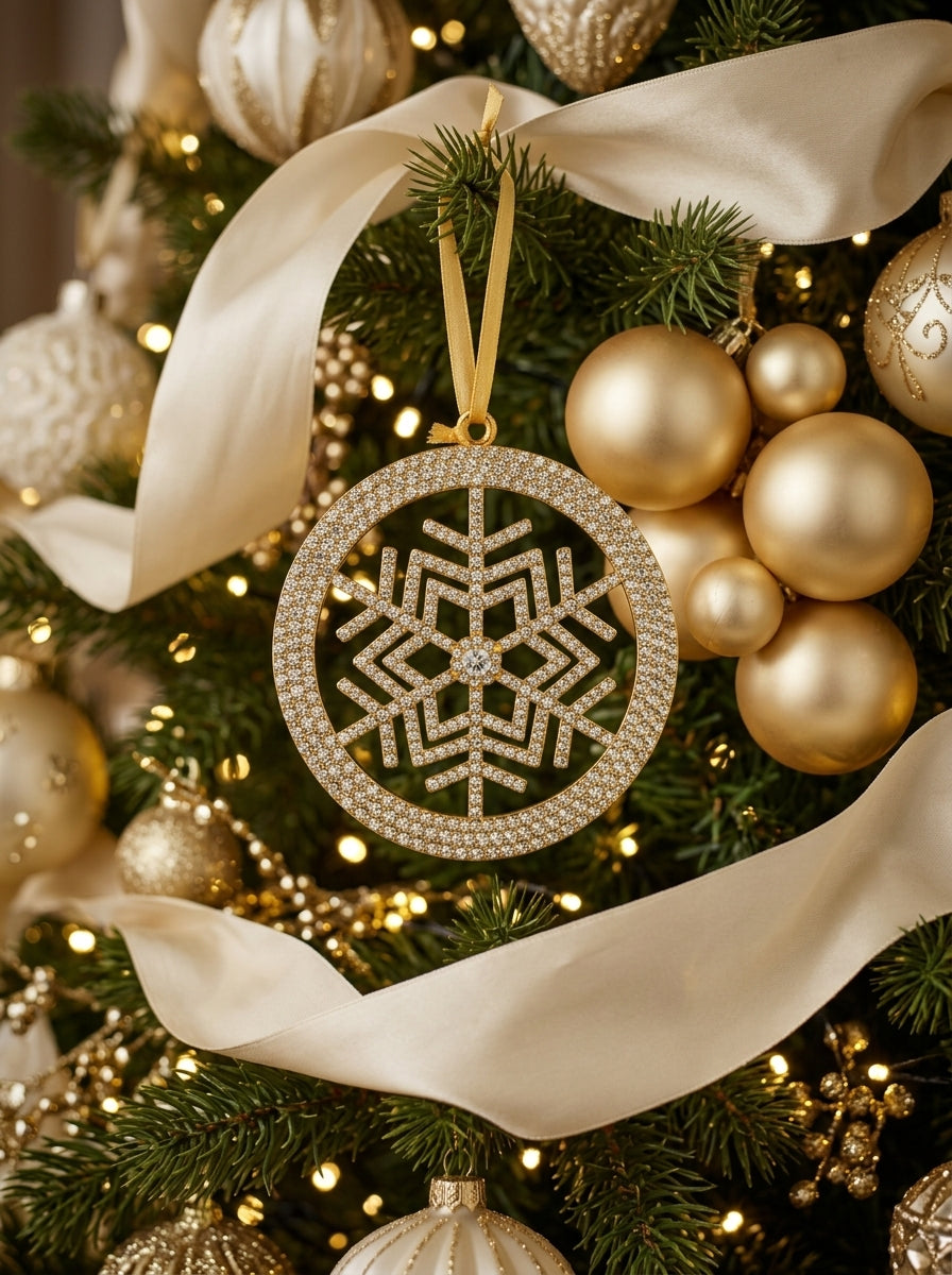 Golden Crystal Snowflake Yılbaşı Ağacı Süsü