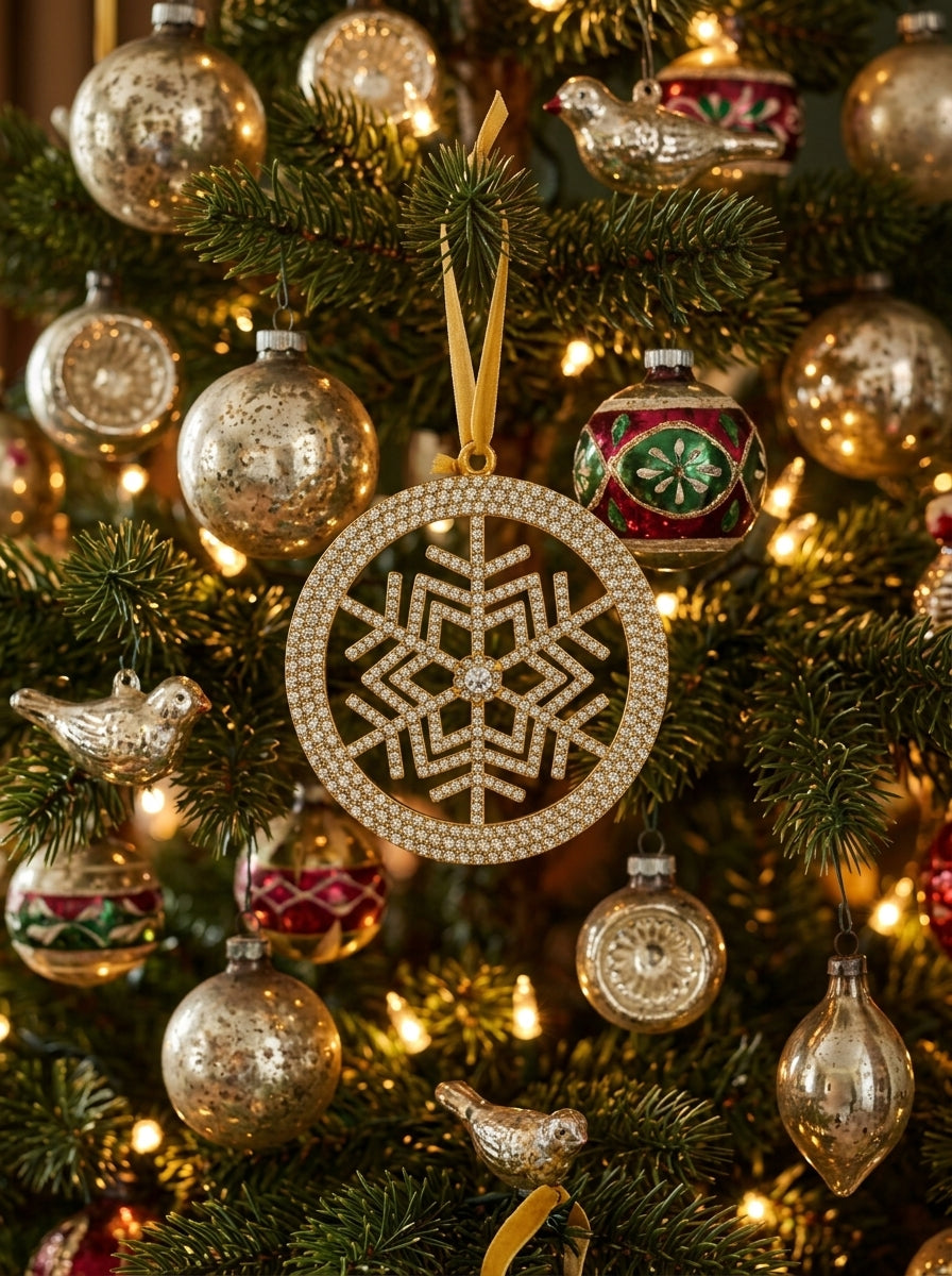 Golden Crystal Snowflake Yılbaşı Ağacı Süsü