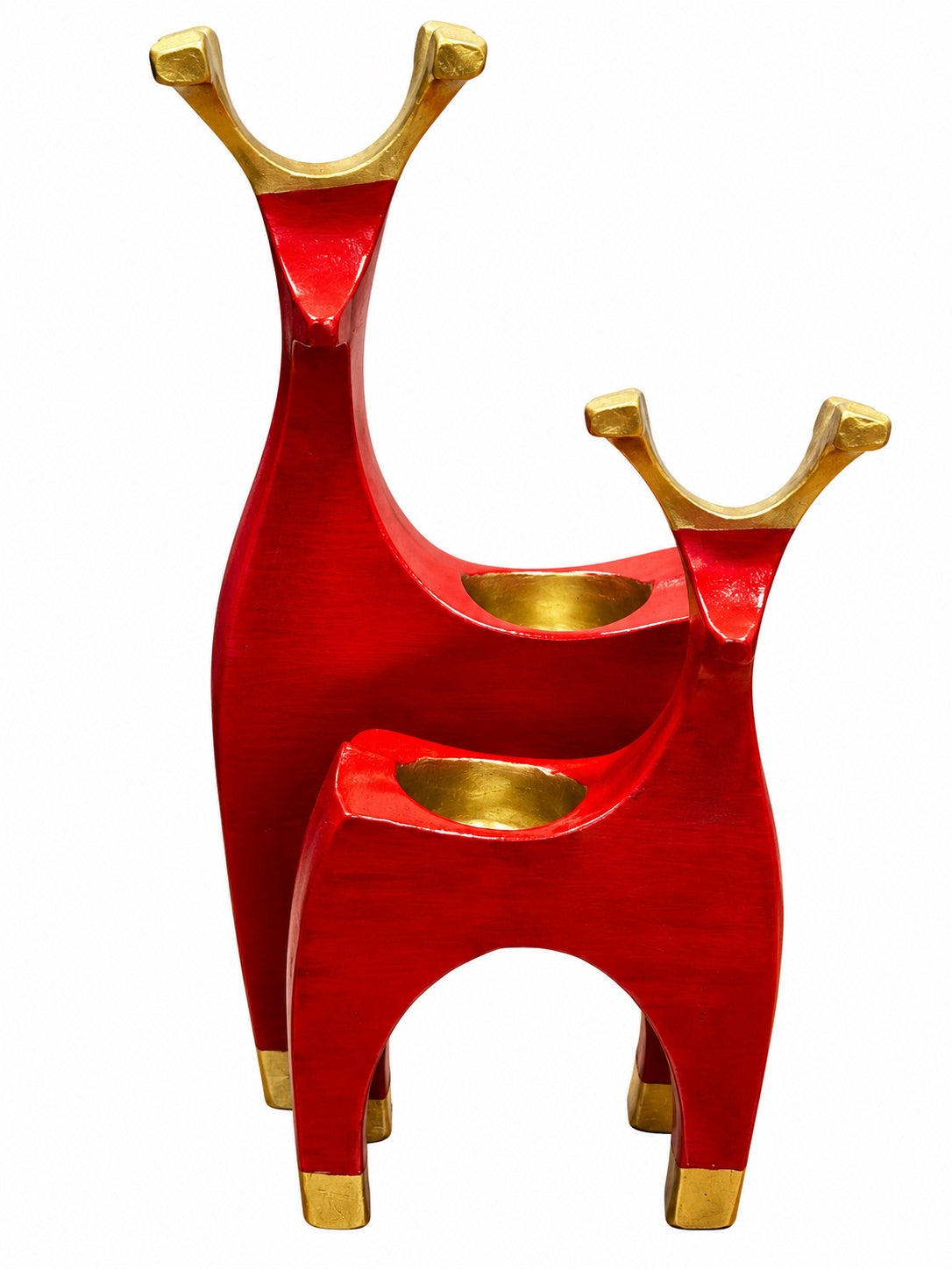 Golden Reindeer Duo – Kırmızı İkili Geyik Mumluk Seti