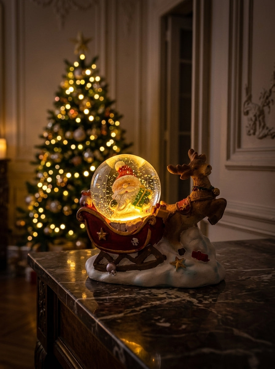 LED Işıklı Noel Baba Kızaklı Kar Küresi
