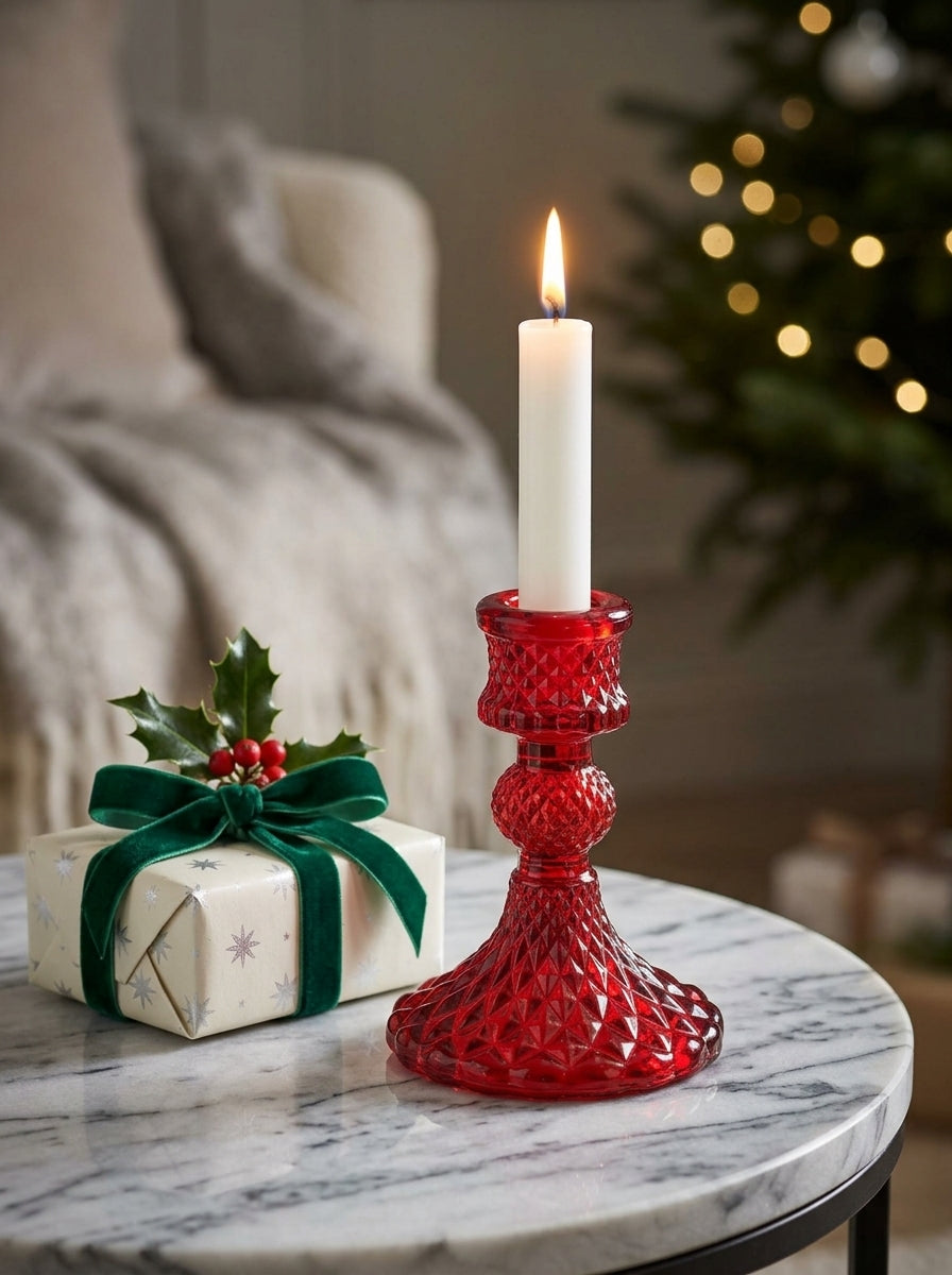 Ruby Glow Kırmızı Cam Yılbaşı Mumluğu