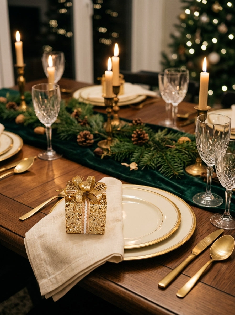 Golden Christmas Gift – Işıltılı Gold Fiyonklu Dekoratif Yılbaşı Hediye Paketi