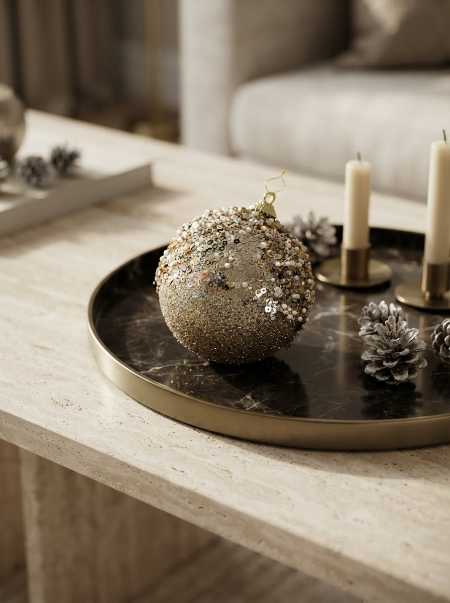 Champagne Pearl Işıltılı Yılbaşı Ağaç Süsü - 10 CM