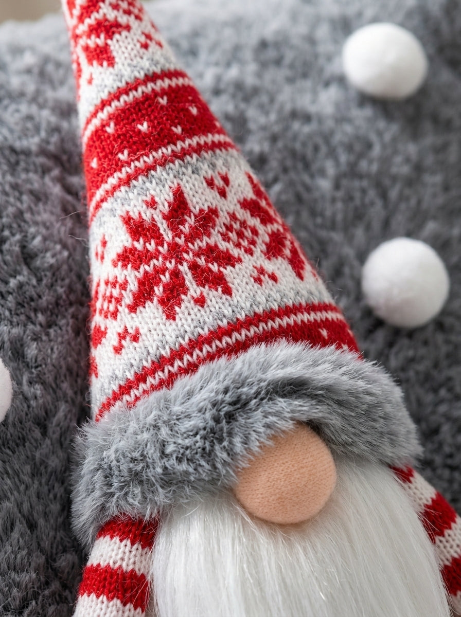 Nordic Gnome – 3D Figürlü Gri Peluş Yılbaşı Dekoratif Yastığı